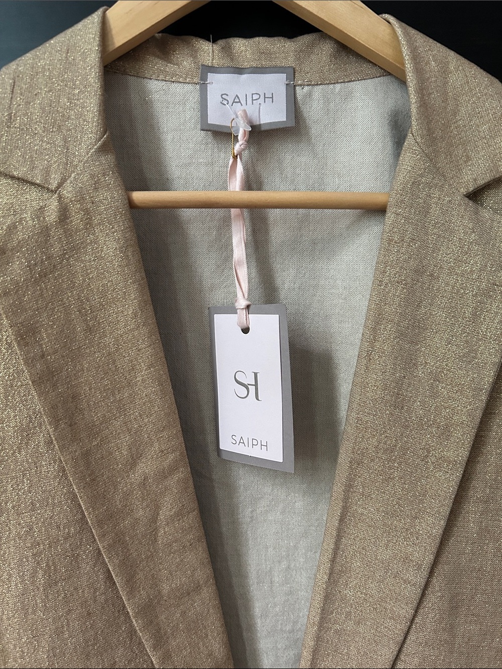 Gold Sparkle Open-Front Linen Blend Blazer Made in Italy - Picture 2 of 12